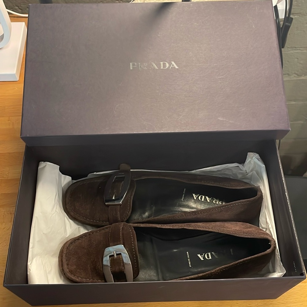 Beautiful Prada Brown Suede Loafers